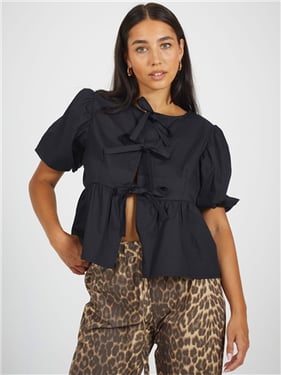 Brave Soul Tie Front Top - Black - XS