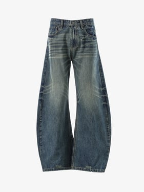 Vintage Washed Distressed Whisker Barrel Jeans - Blue / 2XL