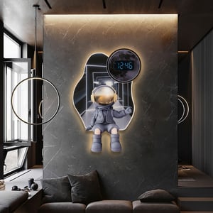 23.6" LED Digital Astronaut Wall Clock Spaceman Decor Art Living Room Bedroom in Black