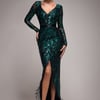 Goddiva Tassel & Sequin Midaxi With Front Split - Emerald Green