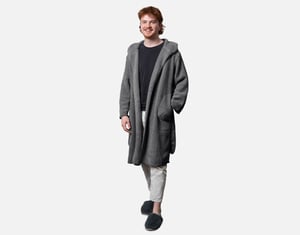 QE Home Chenille Sherpa Bathrobe in Black Pearl, Small