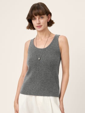 100% Mongolian Cashmere Versatile Crew Neck Tank Top VIVIANA - Charcoal Grey / L