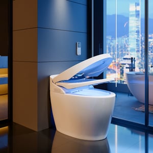 Set of Two Modern Smart Toilet One-Piece 1.28 GPF Floor Mounted Elongated Automatic Bidet Toilet