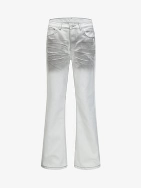 Retro Utility Dirty Wash Whisker Detail Flare Jeans - White / 2XL