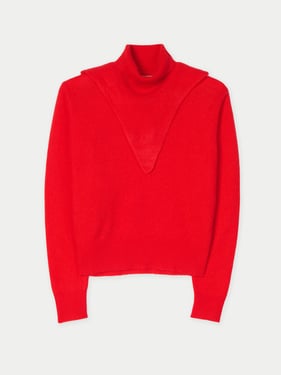 Dual-Collar Cashmere Sweater - XL / fiery red / WK1102-1920