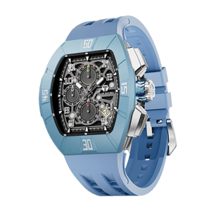 TSAR BOMBA Men's Quartz Watch | Dynamic Light Blue | Atomic TB8214 | Fluororubber Bezel | Luxury Sport Watch | 50M Waterproof Sapphire Glass FKM Rubber Strap