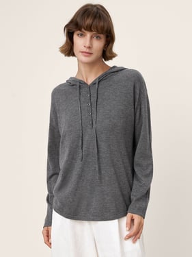 100% Extra-Fine Merino Wool Knit Hooded Sweatshirt SIA - Slate Gray / L