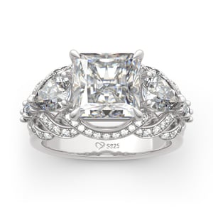 Jeulia Vintage Three Stone Princess Cut Sterling Silver Ring