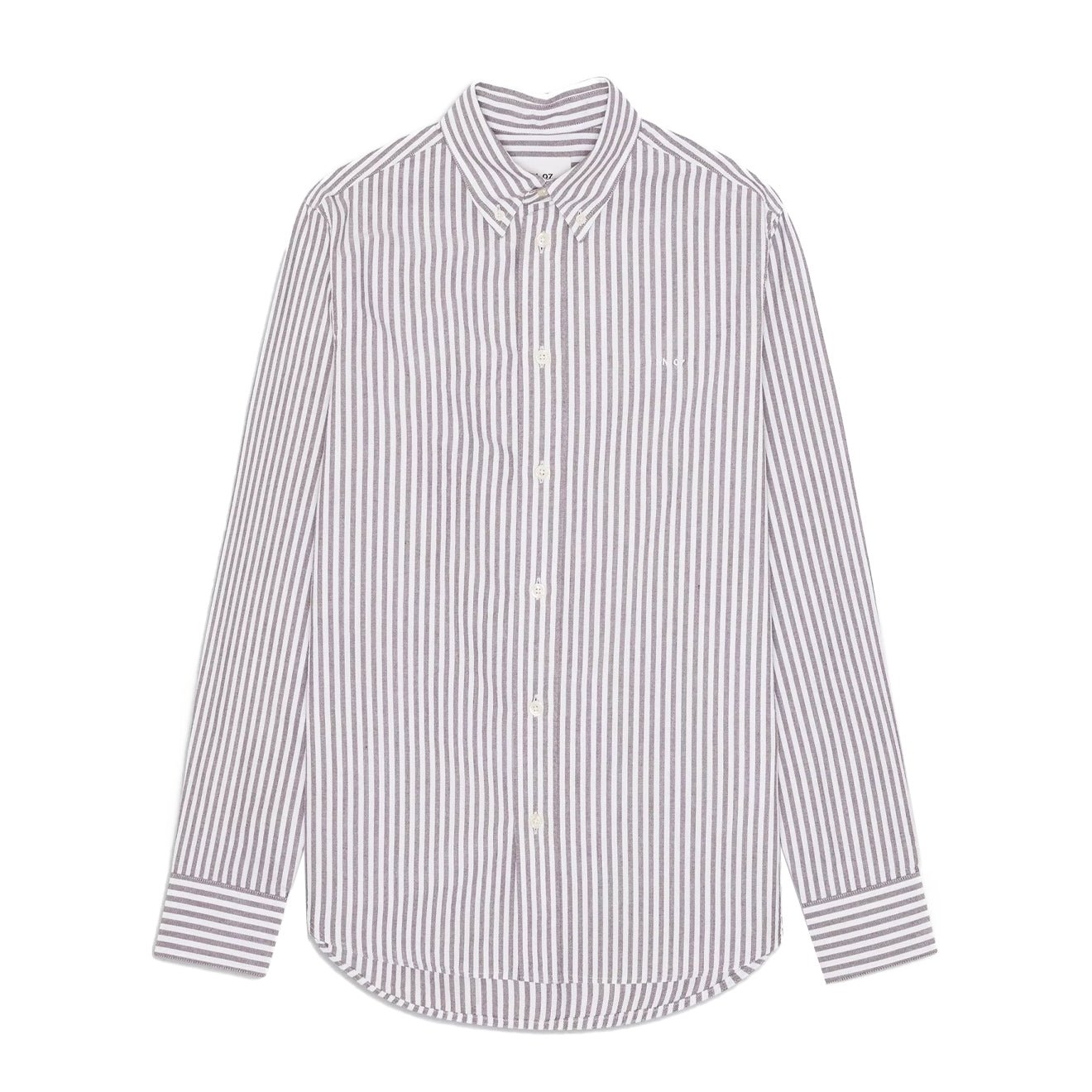 NN07 Colby BD Logo Regular Fit Oxford Shirt Brown Stripe
