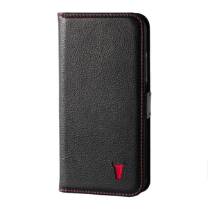 iPhone X / iPhone XS Leather Case (with stand function) - Black with Red Detail