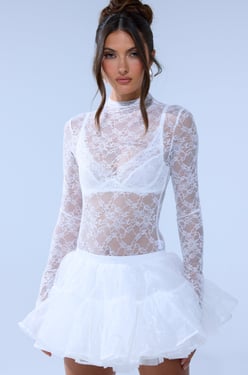 AKIRA Everyday Mock Neck Lace Bodysuit | White | Size 2X