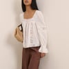 White Lace Trim Long Sleeve Blouse
