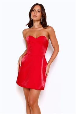 Blazing Beauty Strapless Satin Mini Dress Red