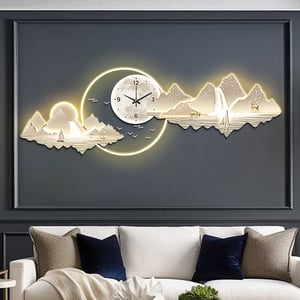 39.4" LED Silent Wall Clock Modern Landscape Hanging Painting Decorative Wall Art