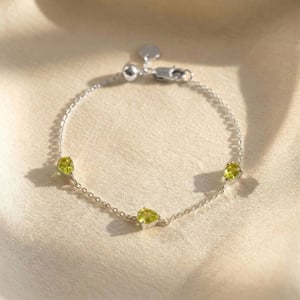 Peridot August Birthstone Minimalist Sterling Silver Bracelet