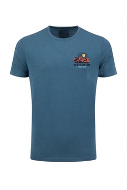Weird Fish Hiker Back Print Graphic T-Shirt Washed Blue Size XL