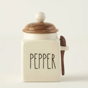 Pepper Ceramic Jar With Acacia Lid & Spoon