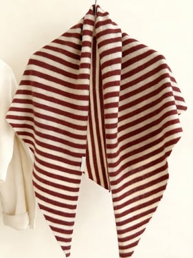 100% Australian Wool Hand-Knit Shawl Scarf - Red Stripe / One Size