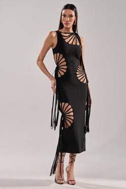 AKIRA Brooke Cutout Midi Dress | Black | Size 1X