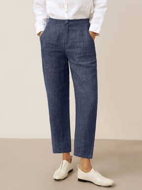 100% Linen Denim Texture Tapered Pants LAYLA - Indigo Denim / XXL