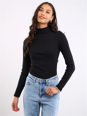 Brave Soul Ribbed Polo Neck Top - Black - XS