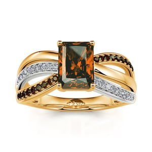 Jeulia "Delicious Coffee" Two Tone Crossover Emerald Cut Sterling Silver Ring