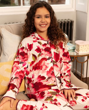 Isabella Girls Floral Printed Jersey Pyjama Set - 12-13