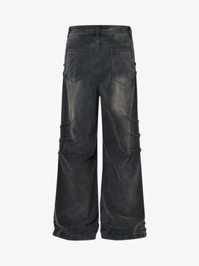 Washed Pleated Straight Jeans - 2263 - Black / 2XL