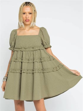Daisy Street Tiered Smock Dress - Pine - XS
