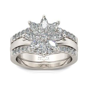 Jeulia Flower Marquise Cut Sterling Silver Ring Set