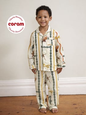 Kids Natural Sea Life Tile Cotton Traditional Long Pyjama Set - 7-8Y / Natural