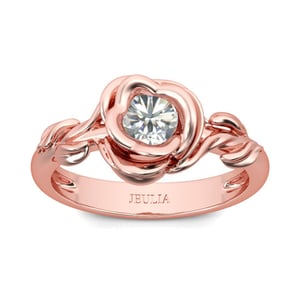 Jeulia Rose Gold Tone Flower Design Round Cut Sterling Silver Ring