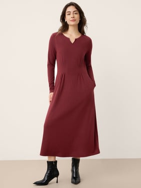 Wool Lyocell Sculpted Inverted Pleat Midi Dress DARIA - Raspberry Red / XXL