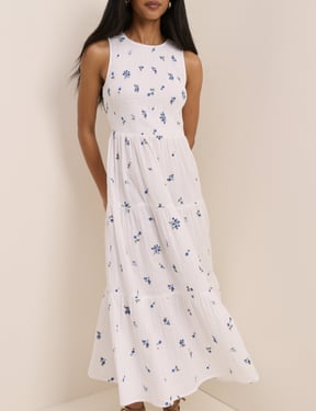 White Floral Embriodered Charlie Midi Dress