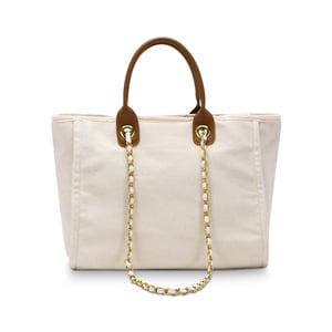 Jeulia Canvas Tote Bag with Dark Brown Handles Beach Bag