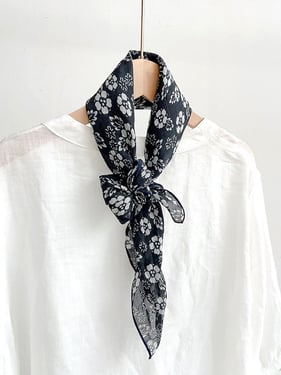 Ramie Vintage Print Handkerchief - Charcoal Black / One Size