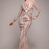 Goddiva Long Sleeve Sequin Flame Maxi - Champagne