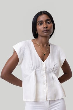 Deep V-neck Top in Off-white - Off-white / XL