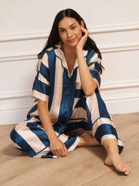 Womens Satin Oversize Pyjamas Navy Stripe - 3XL / 22-24 / Navy