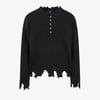 Knitted Distressed Diamond Pattern Raw Edge Sweater - Black / L