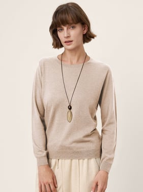 100% Extra-Fine Merino Wool Essential Crew Neck Knit Sweater BRIDGET - Oatmeal / XXL