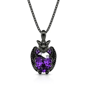 Jeulia Hug Me "Kiss the Night" Black Bat Oval Cut Sterling Silver Necklace
