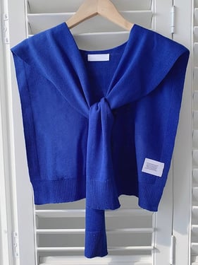 Wool Textured Knit Shawl Scarf - Deep Blue / One Size