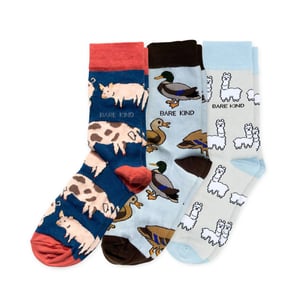 Blue Farm Animals Bundle of 3 Bamboo Sock Set | UK Adult 7-11