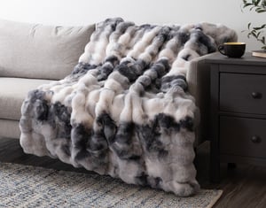 QE Home Bubble Faux Fur Throw in Deep Pond, Geometric, Grey