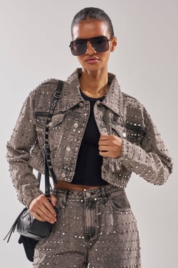 AKIRA Rizzo Studded Denim Jacket | Size 1X