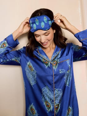 Satin Eye Mask Navy Peacock - Blue
