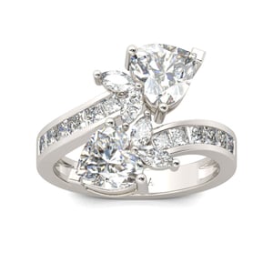 Jeulia Two Stone Heart Cut Sterling Silver Ring