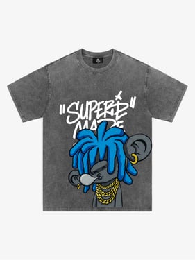 Thesupermade Graffiti Trend Blue Dreadlock Boy T-Shirt - Washed Ash / XXL