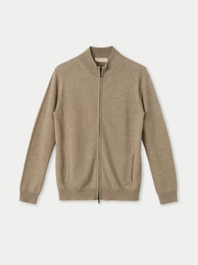 Organic Color Essential Cashmere Full-Zip Cardigan - 2XL / Beige / WK69-57